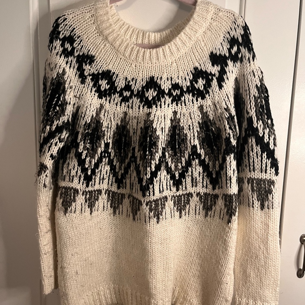 Merona Black and White Crew Neck Sweater with Nordic Pattern